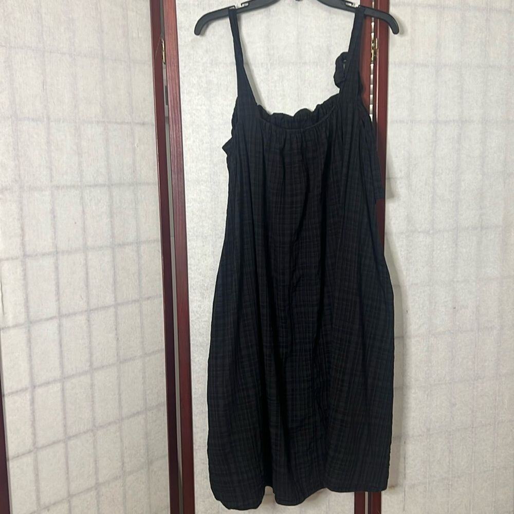 COS TIE STRAPS GATHERED GREEN & BLACK SUN FLOWY BEACH DRESS S